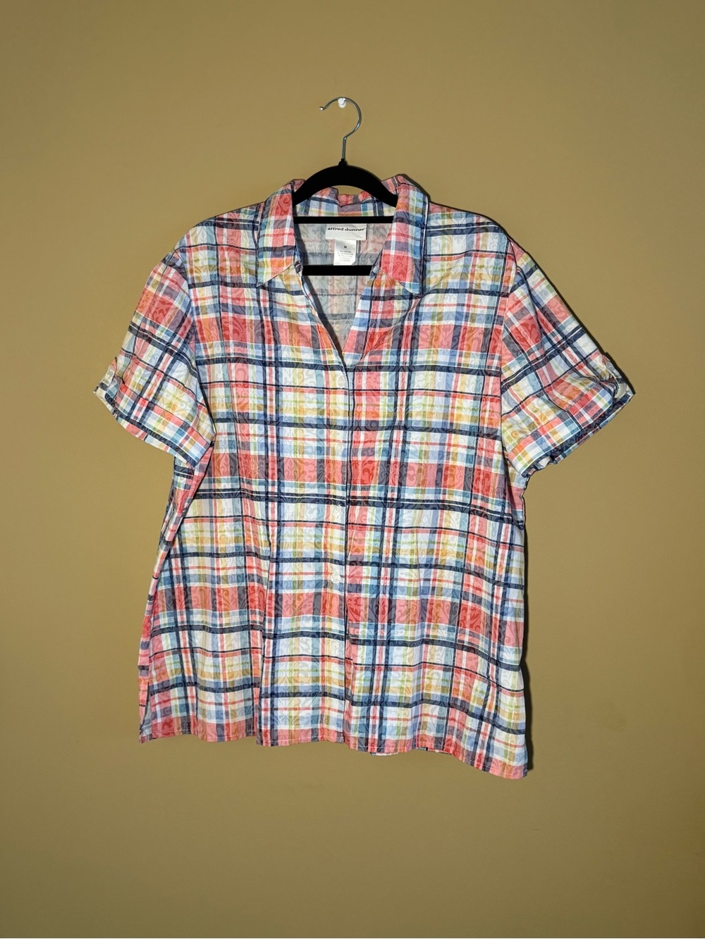Alfred Dunner Multicolor Plaid Short-Sleeve Button Down - Coral, Navy & Yellow